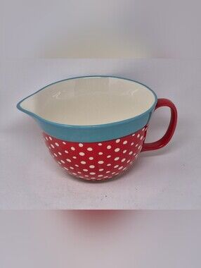 Pioneer Woman Batter Mixing Bowl Teal Rim Red With White Polka Dots